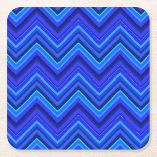 Blue stripes zigzag pattern square paper coaster