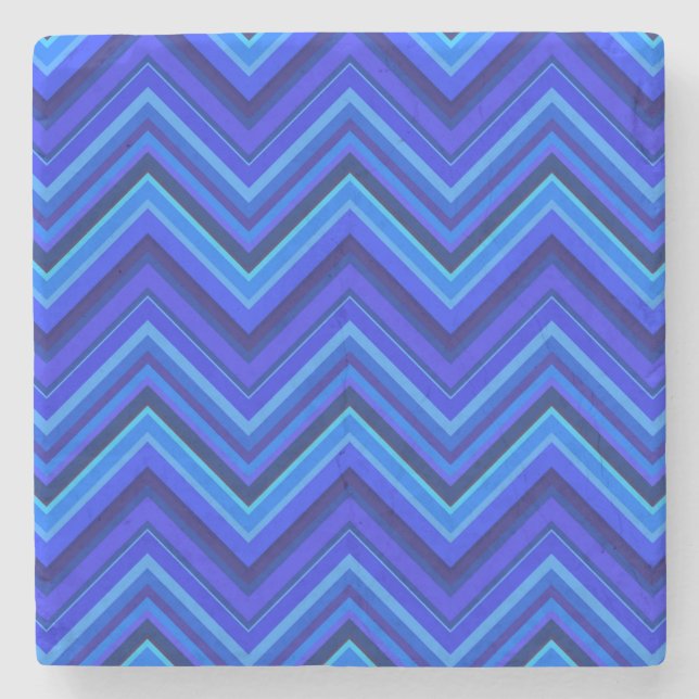Blue stripes zigzag pattern stone coaster (Front)