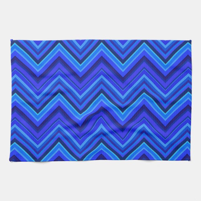 Blue stripes zigzag pattern tea towel (Horizontal)