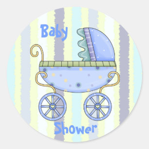 Blue Stroller Baby Boy Shower Envelope Seal