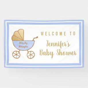 Blue Stroller Baby Boy Shower Welcome Banner