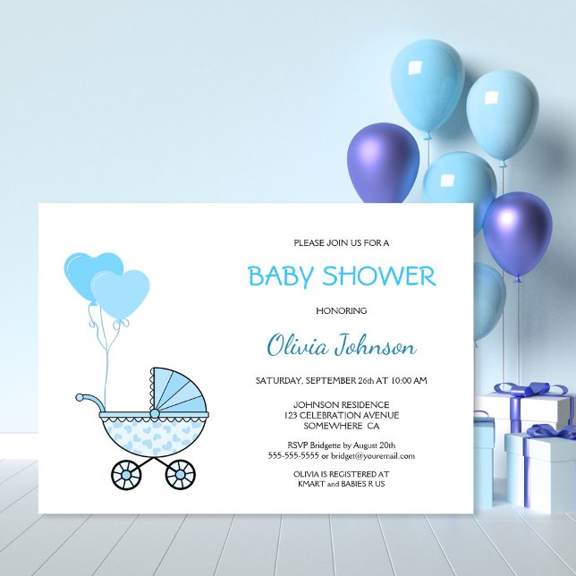 Blue Stroller Baby Shower Invitation (Creator Uploaded)
