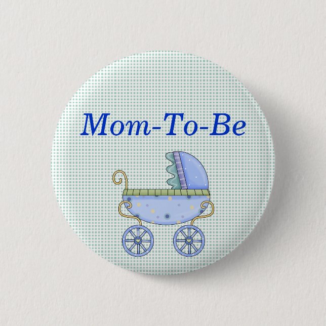 Blue Stroller Baby Shower Mummy Pin Button (Front)