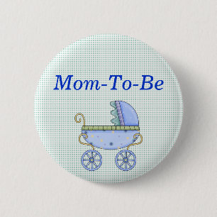 Blue Stroller Baby Shower Mummy Pin Button