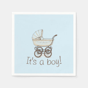 Blue stroller boy baby shower napkin