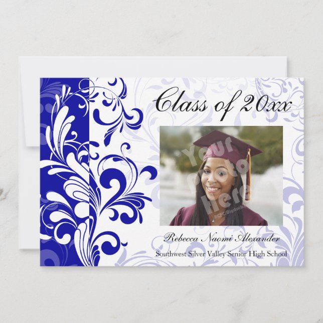 Blue Stunning Swirl Photo Graduation Announcement (Front)