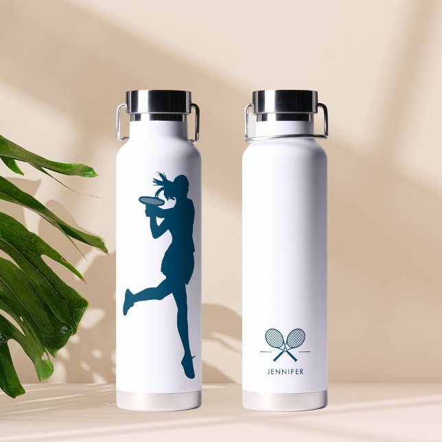 Blue Stylish Female Tennis Player Personalised  Water Bottle (Creator Uploaded)