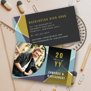 Blue Stylish Geometric Lines Mod Photo Graduate Calling Card