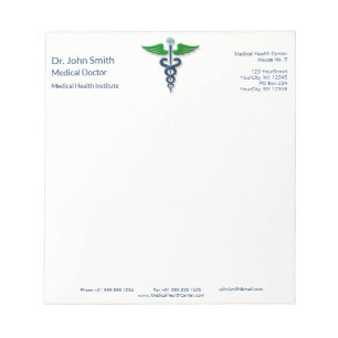 Blue Stylish Medical Caduceus Green Wings Cross Notepad