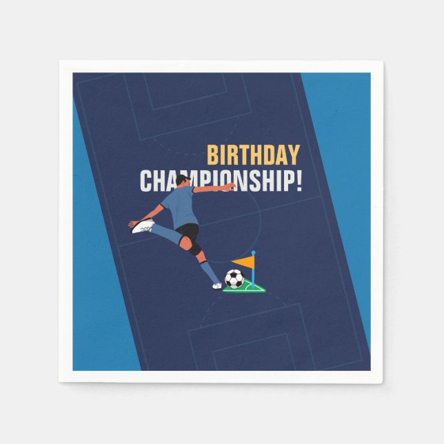 Blue Stylish Soccer Birthday Party Championship Napkin (Front)