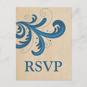 Blue Stylish Swirls RSVP Postcard