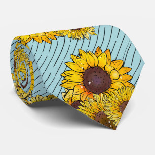 Blue Stylish Yellow Watercolor Sunflower Pattern  Tie