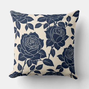 Blue Stylized Roses Cushion