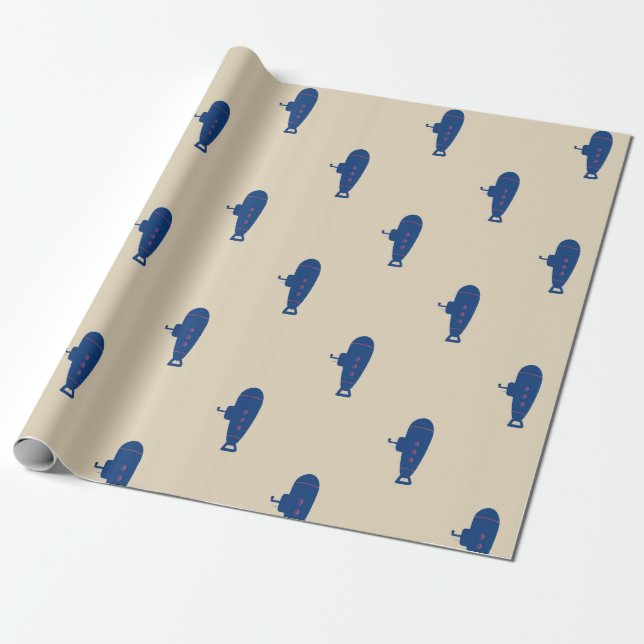 Blue Submarine Wrapping Paper (Unrolled)