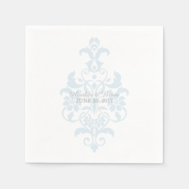 Blue Subtle Damask Paper Napkins (Front)