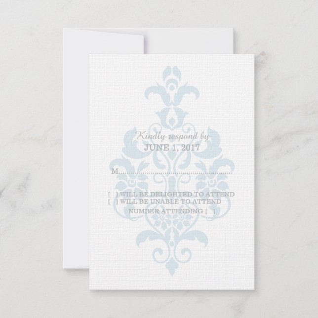 Blue Subtle Damask Response Card (Front)