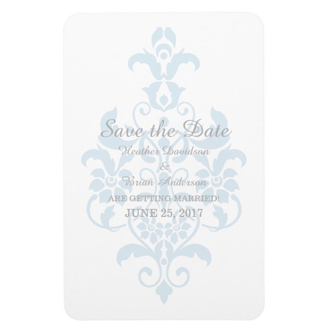 Blue Subtle Damask Save the Date Flexi Magnet (Vertical)