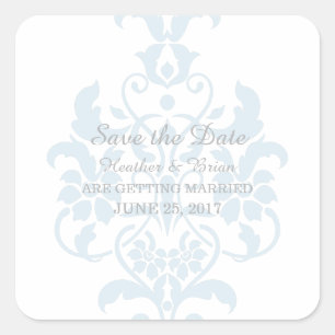 Blue Subtle Damask Save the Date Stickers