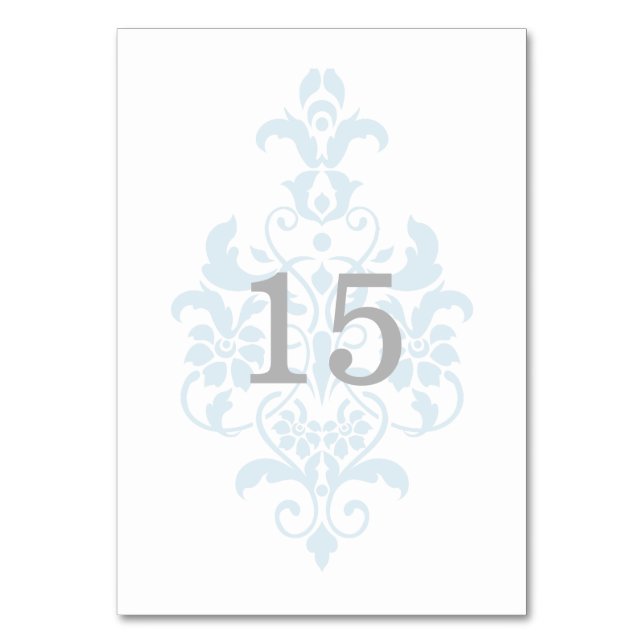 Blue Subtle Damask Table Card (Front)