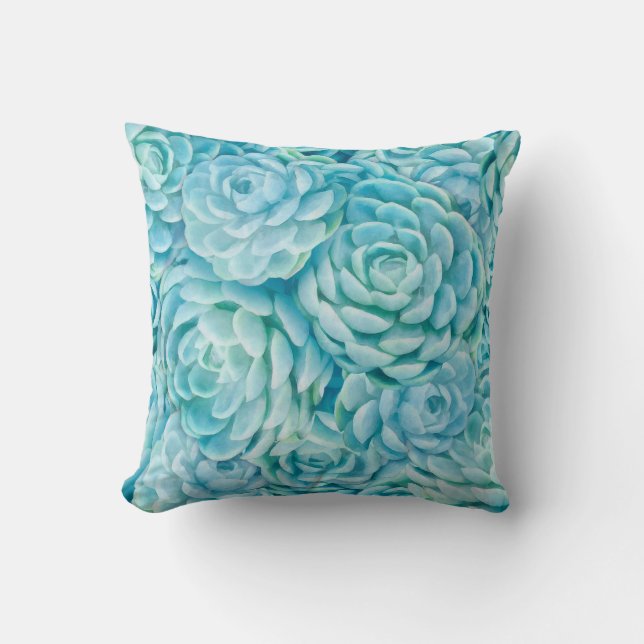 Blue succulents cushion (Front)