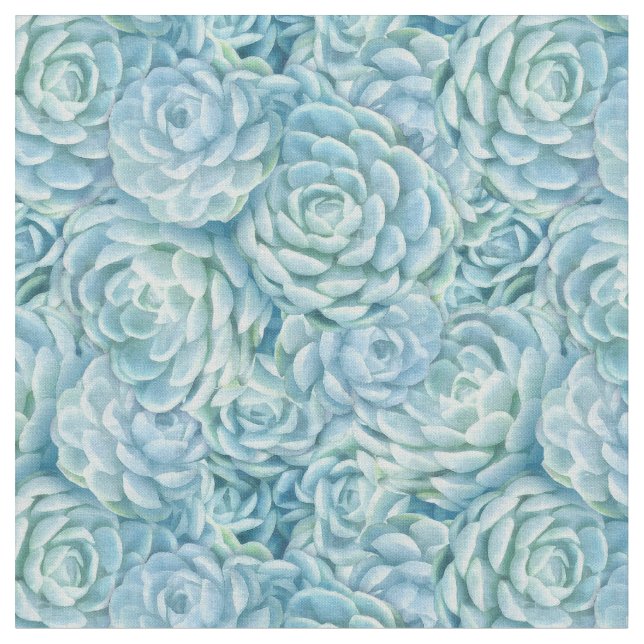 Blue Succulents Fabric (Close Up)