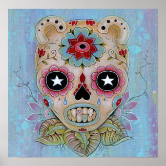 Blue Sugar Skull Canvas Poster