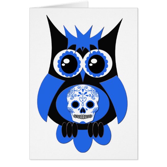 Blue Sugar Skull Owl Card