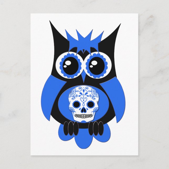 Blue Sugar Skull Owl Postcard (Front)