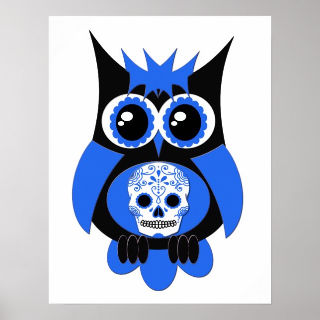 Blue Sugar Skull Owl Poster (Front)