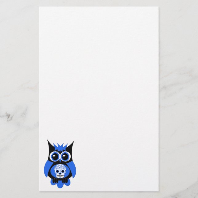 Blue Sugar Skull Owl Stationery (Front)