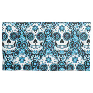 Blue Sugar Skull Pillowcase