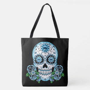 Blue Sugar Skull Tote Bag