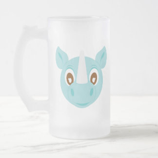 Blue Sumatran Rhino Frosted Glass Beer Mug