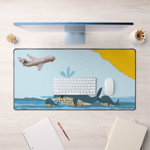 Blue Summer Beach Cute Collage Desk Mat
