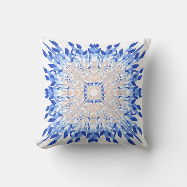 Blue summer coastal floral print  cushion (Front)