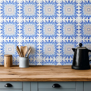 Blue summer coastal floral print  tile
