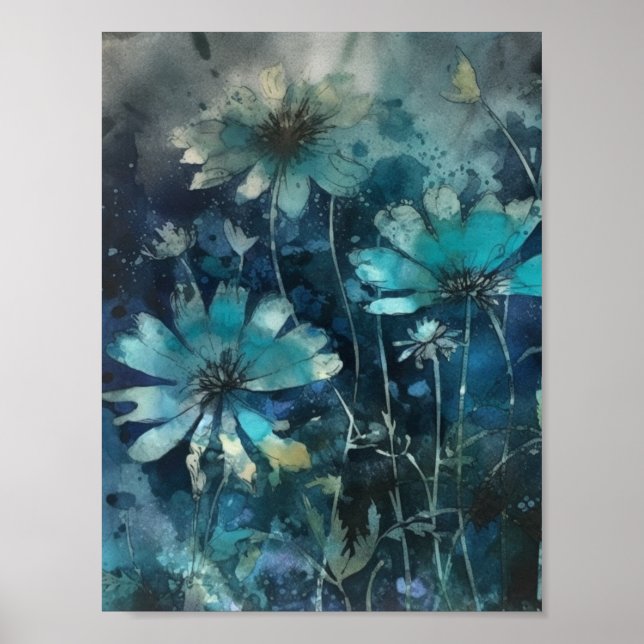 Blue Summer Flowers Poster (Front)