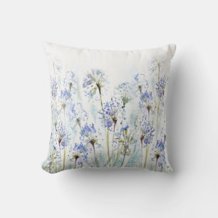 Blue summer flowers watercolor sketch cushion