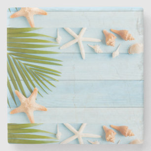 Blue Summer Leaf Stone Coaster