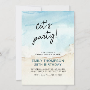 Blue Summer Ocean Let's Party Birthday Invitation