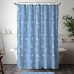 Blue Summer Ocean Nautical Pattern Shower Curtain