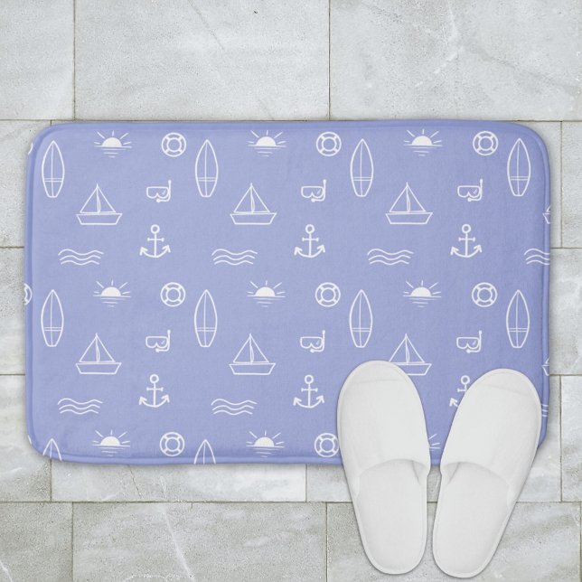 Blue Summer Ocean Nautical Seamless Pattern Bath Mat (In situ bathroom floor)