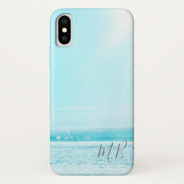Blue Summer Ocean Seaside  Beach Monogram Case-Mate iPhone Case (Back)