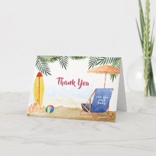 Blue Summer Sand Surfboard Beach Boy Baby Shower Thank You Card