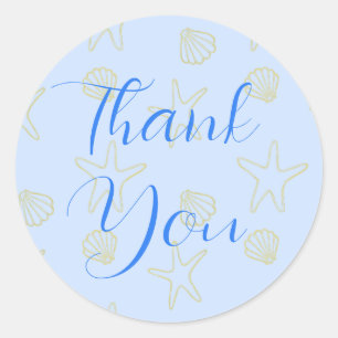 Blue Summer Sea Shell and Star Beach Wedding Classic Round Sticker