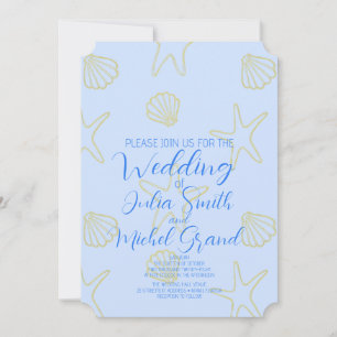 Blue Summer Sea Shell and Star Beach Wedding Invitation