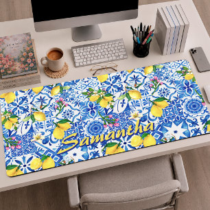 Blue Summer Sicilian Amalfi Majolica Tile Art Desk Mat