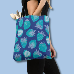 Blue Summer Strawberry Pattern Tote Bag