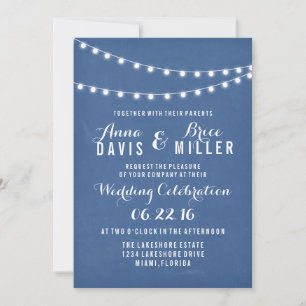 Blue Summer String Light Wedding Invites