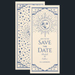 Blue Sun and Moon Tarot Card Save the Date<br><div class="desc">Elegant and modern wedding design inspired by a tarot card. Design is not real foil. You can customise this further by clicking on the "PERSONALIZE" button. Matching Items in our shop for a complete party theme.</div>